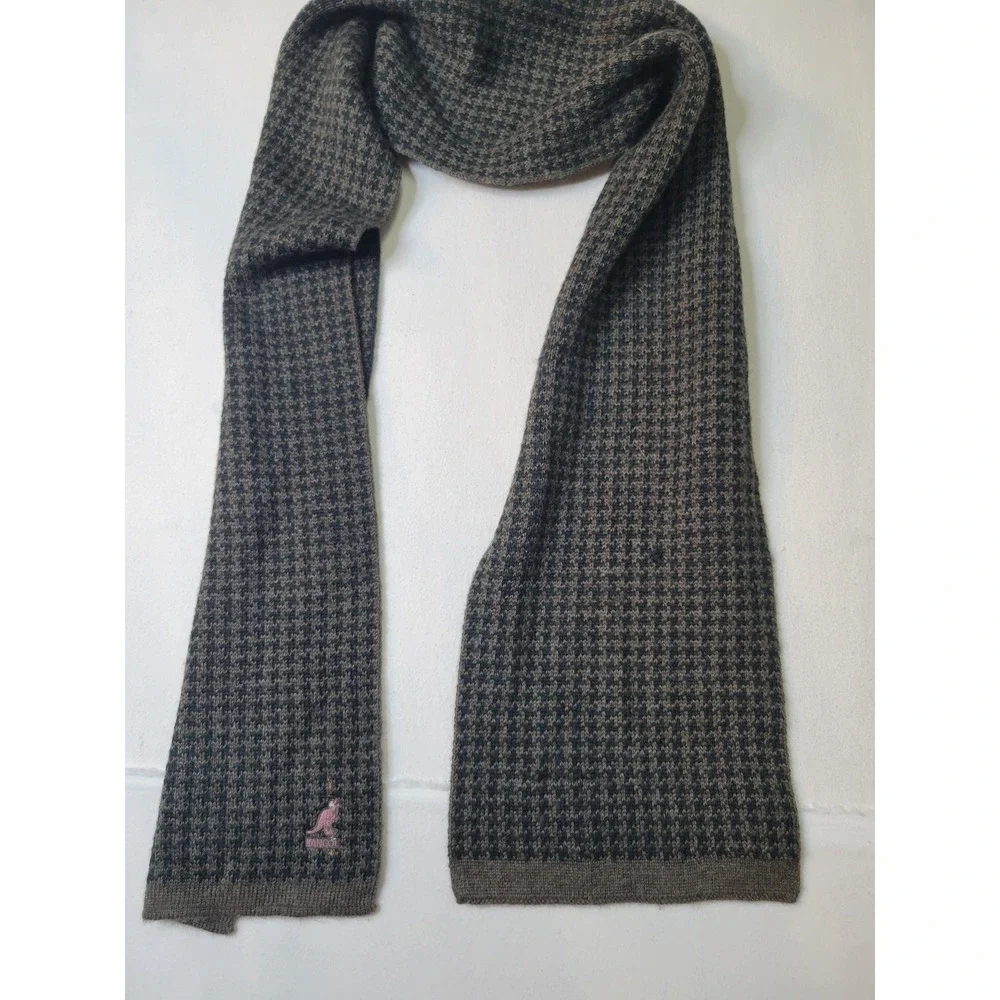 Kangol Brown Black Houndstooth Knit Scarf Embroidered Logo Unisex Wrap 2225